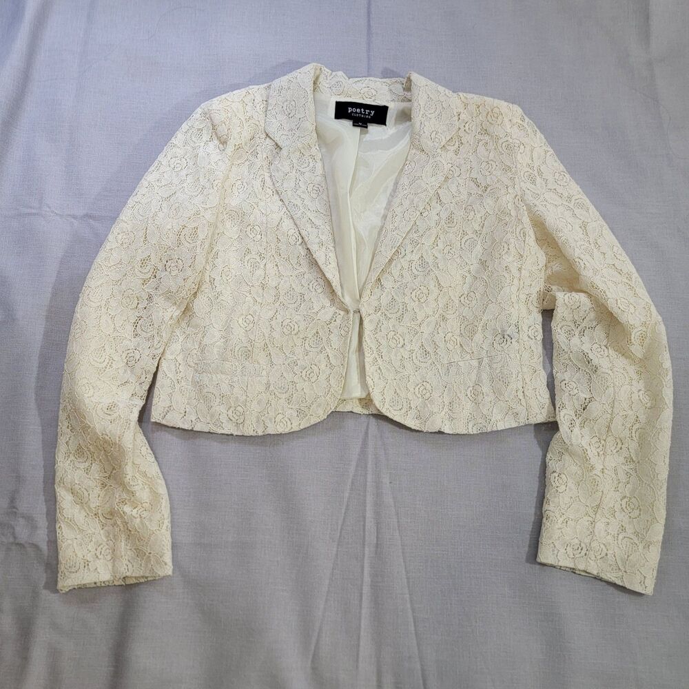 Poetry Cream White Lace Lined Cropped Jacket Special Occasion‎ Size M